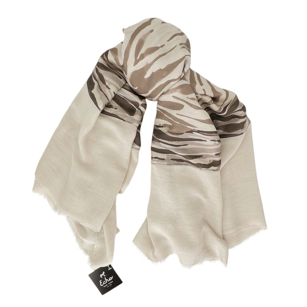 Echo Silk Scarf 54” Square Oversized Wrap Zebra Stripe Tiger Print Shawl New NWT